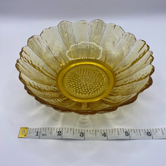 Anchor Hocking green & gold sunflower pressed glass set. Vintage 1960’s. - Picture 4 of 12